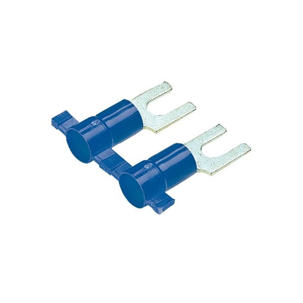 Fork Terminal, #6 Stud Size, 14 AWG, 600 V, Vinyl Insulated, Blue, Crimp Termination Only, 3000 PK